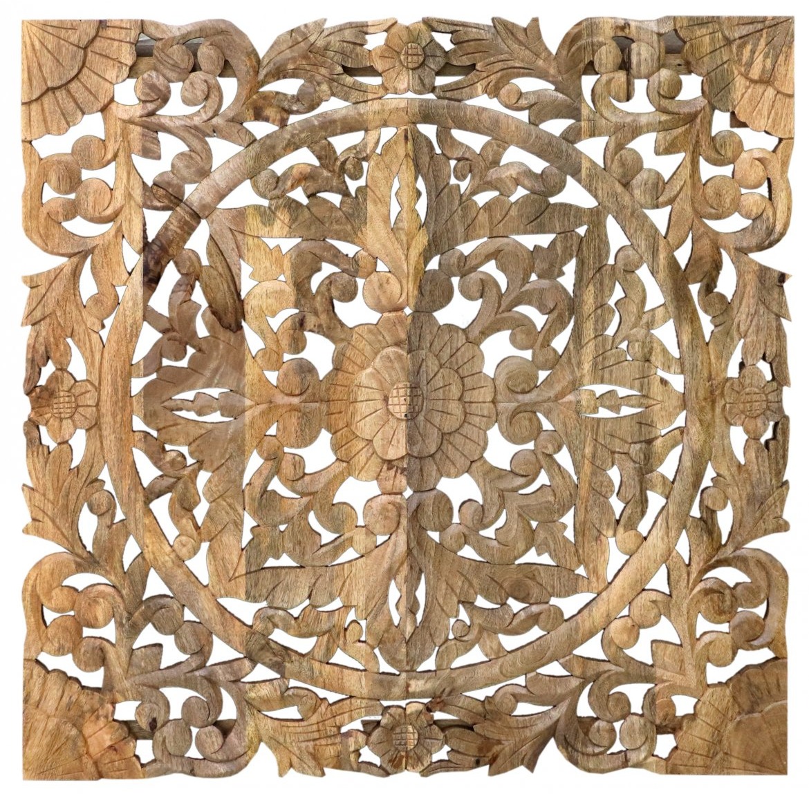 Lakšmí Obraz na zeď Retro 100 × 100 × 3 cm ručně vyřezávaný z masivu mango