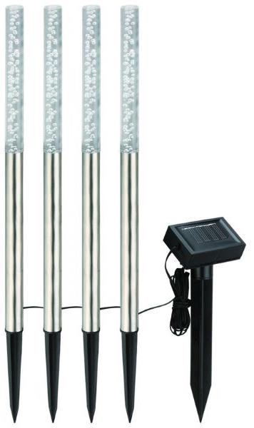 Entac Solární zahradní sloupek LED se společným solárním panelem, 47 cm, nerez, bílé světlo, 4 ks