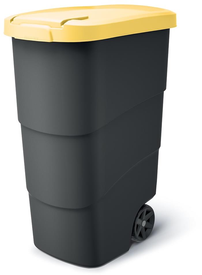 PROSPERPLAST Popelnice s odolnými kolečky Wheeler, antracit se žlutým víkem 90 l