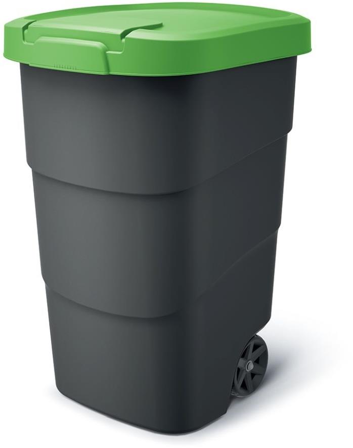 PROSPERPLAST Popelnice s odolnými kolečky Wheeler, antracit se zeleným víkem 95l