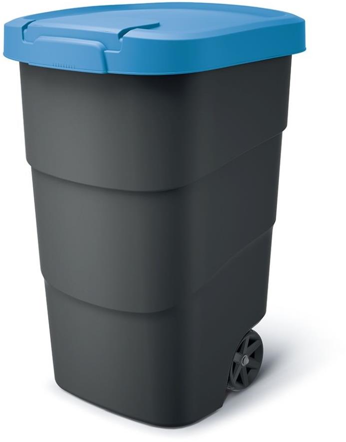 PROSPERPLAST Popelnice s odolnými kolečky Wheeler, antracit s modrým víkem 95l