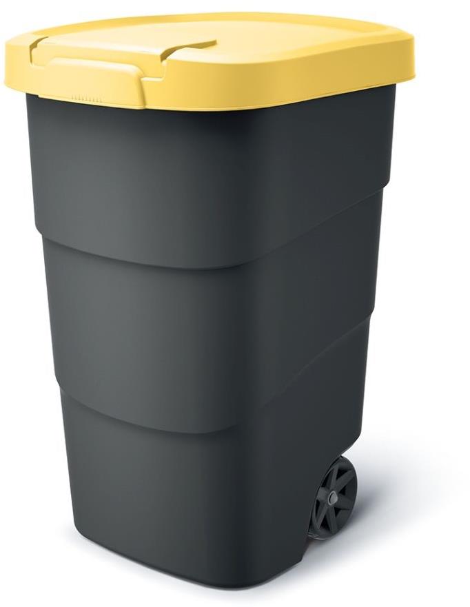 PROSPERPLAST Popelnice s odolnými kolečky Wheeler, antracit se žlutým víkem 95l