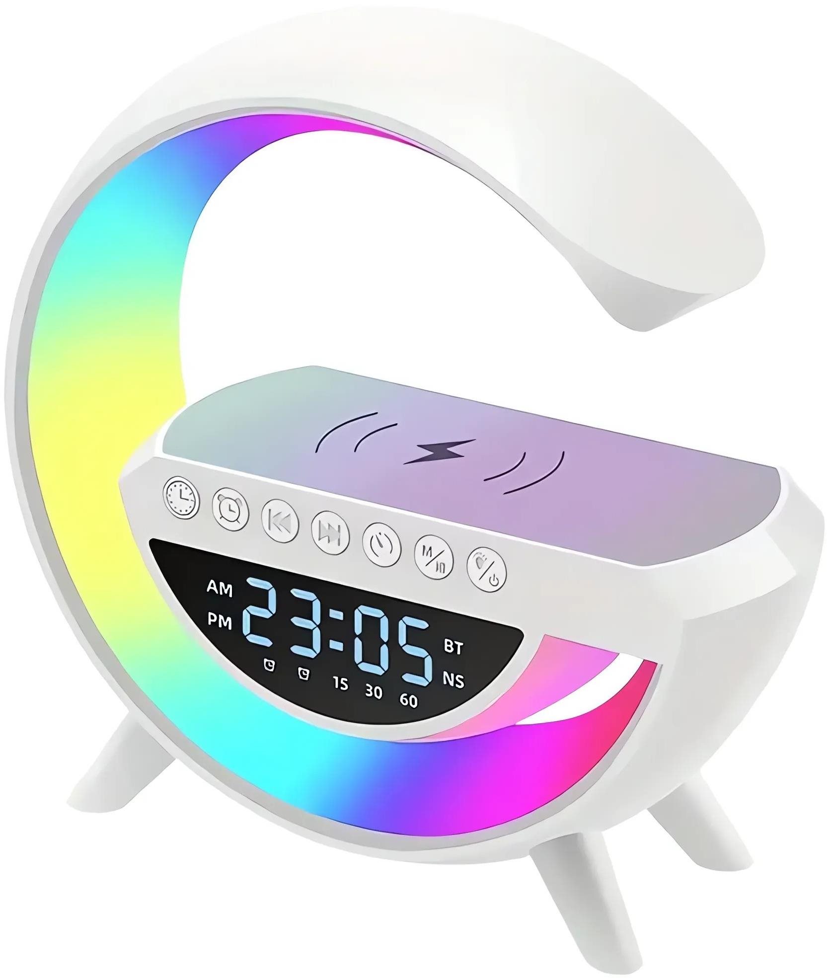 GGV Multifunkční RGB Chytrá LED noční lampa s 15W QI nabíječkou a Bluetooth reproduktorem