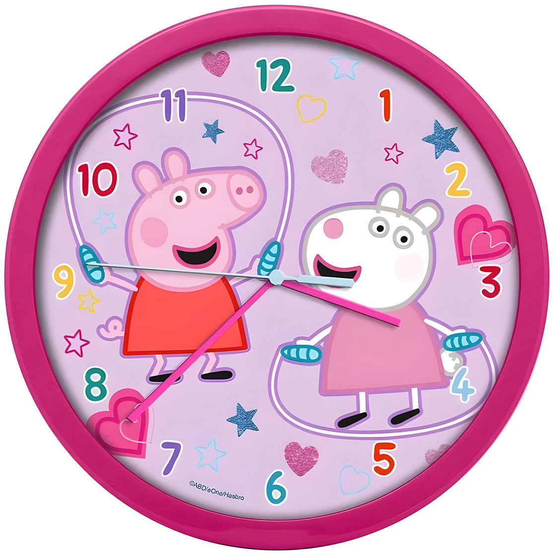 NICKELODEON Nástěnné hodiny tm. růžové 25 cm - Prasátko Peppa