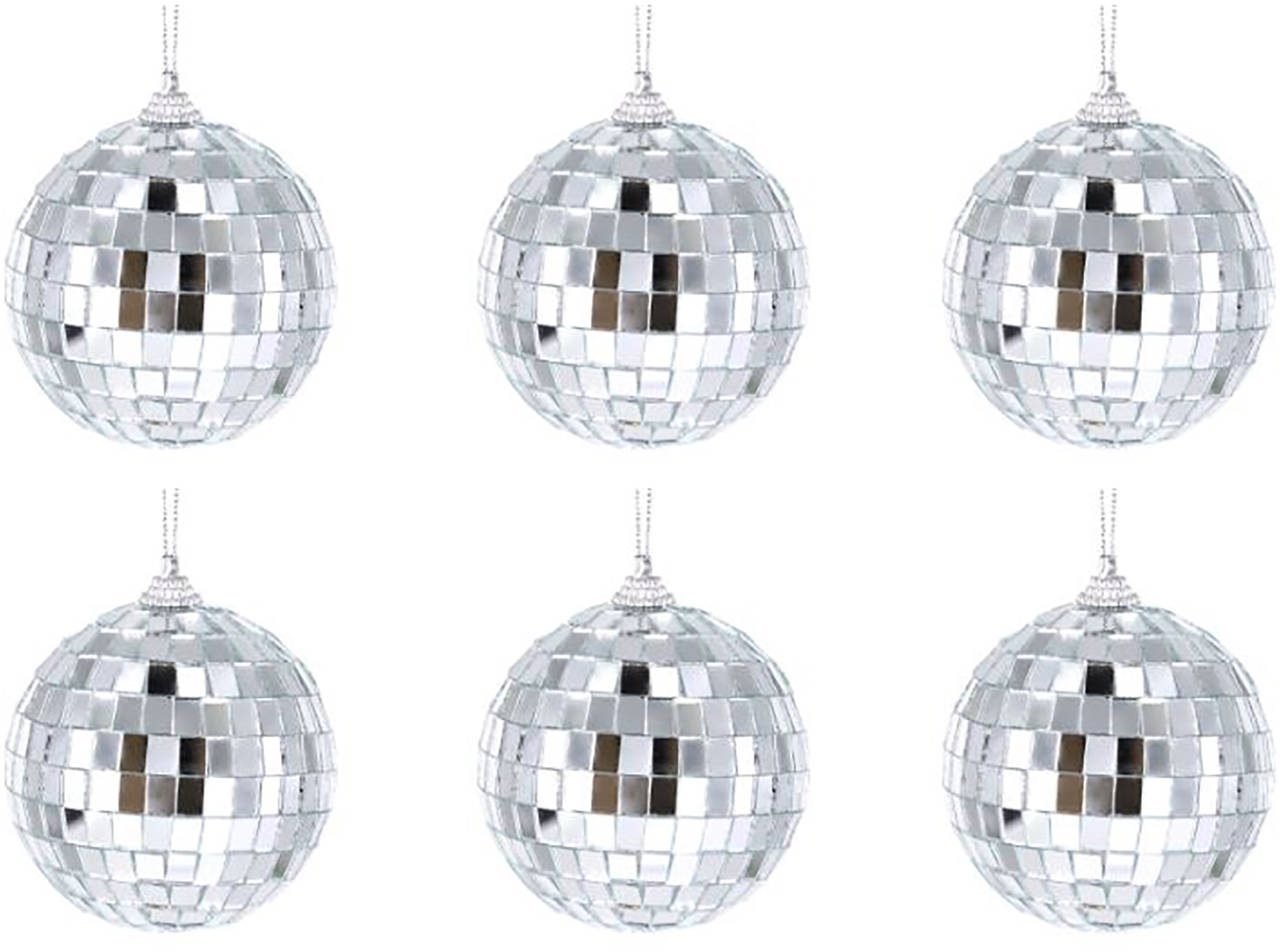 LAALU Sada 6 ks ozdob: Ozdoby stříbrné lesklé disco koule 6 cm