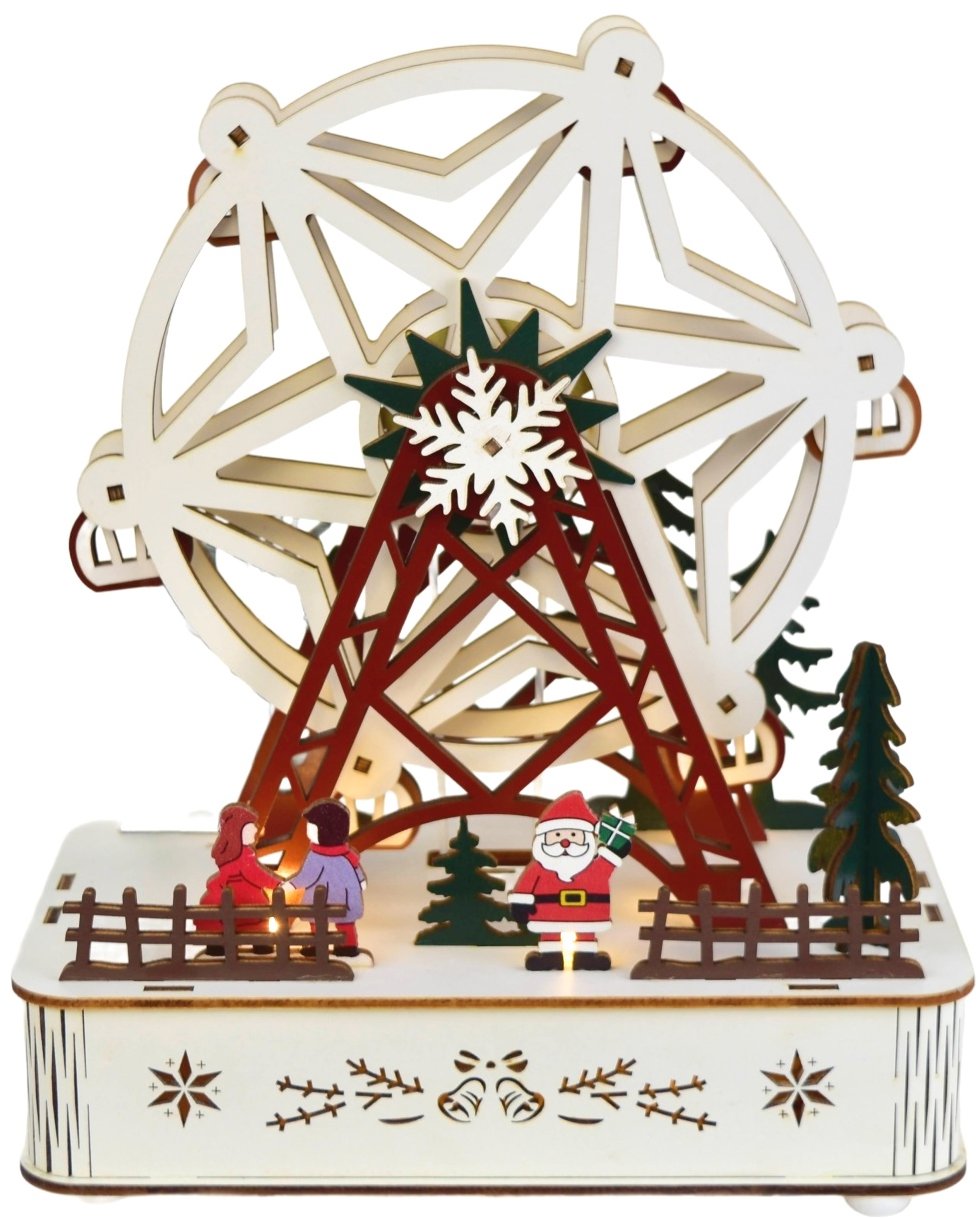 BerryHome Dřevěný točící kolotoč s LED osvětlením 23 × 20 cm