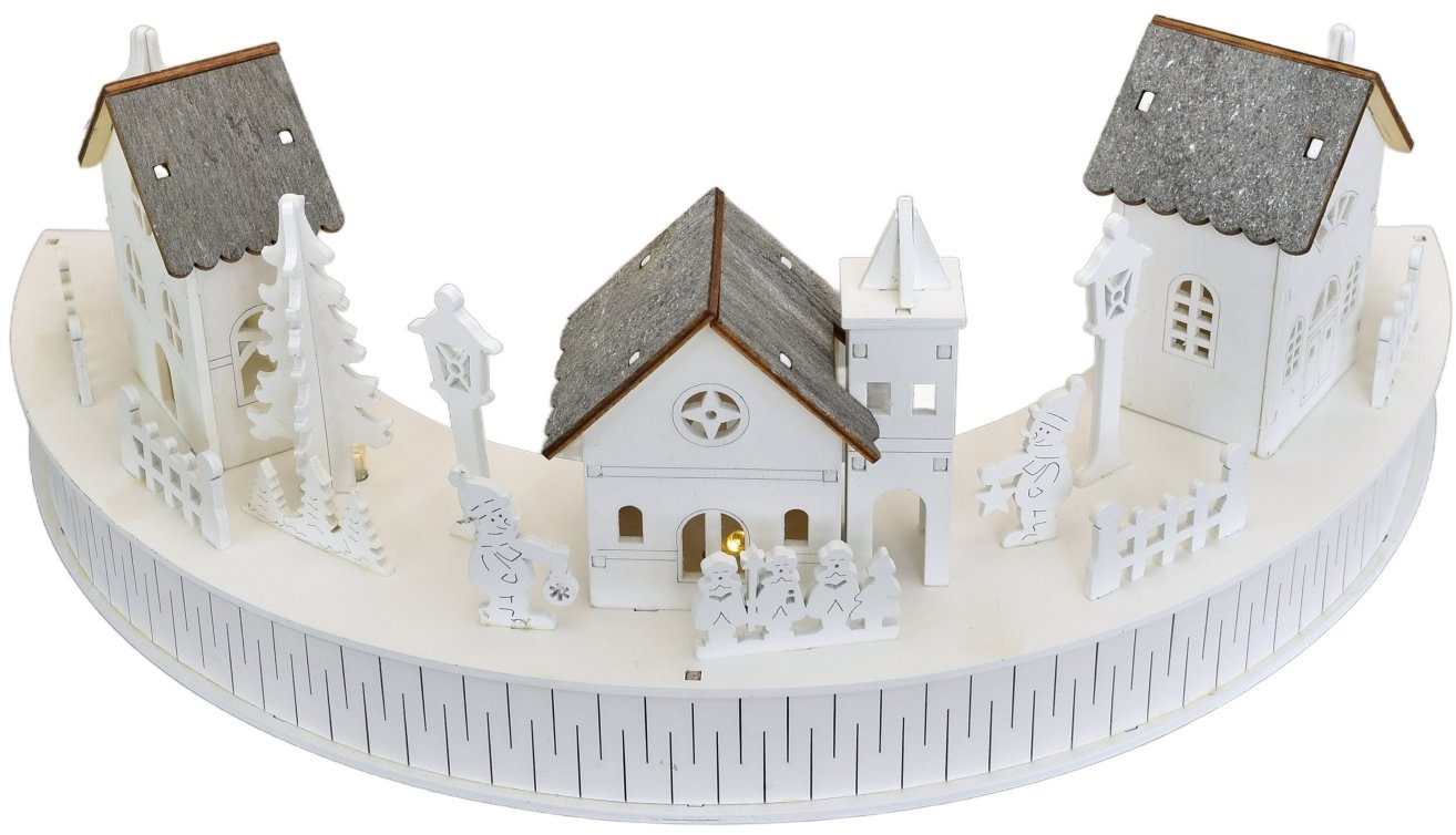 BerryHome Dřevěná vesnička s domečky LED 14 × 40 cm