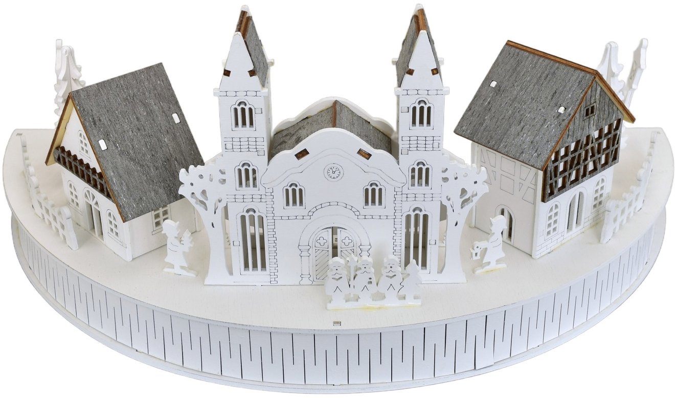 BerryHome Dřevěná vesnička s kostelem LED 17 × 40 cm