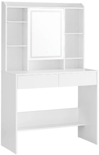 Vasagle Toaletní stolek Berny 90 cm se zrcadlem a LED osvětlením bílý