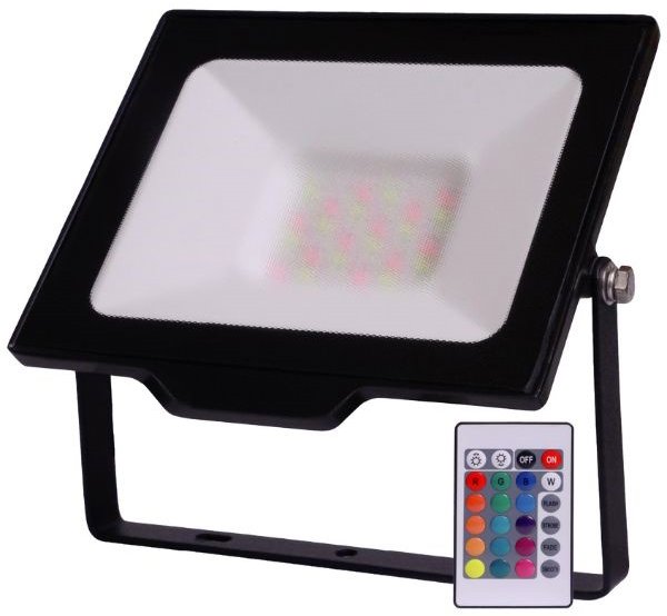 AVIDE Prémiový stmívatelný LED reflektor černý 30W RGB, mlžné sklo, s dálkovým ovládáním