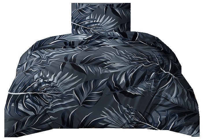 4sleep Bavlněné saténové povlečení Velké listy, 140 × 200 cm, 70 × 90 cm, šedé