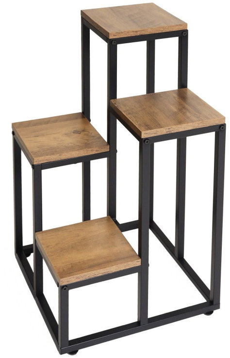 Bauerkraft H-018 Kovový patrový stojan na 4 květiny, rustikální dub