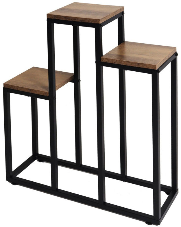 Bauerkraft H-027 Kovový patrový květinový stojan na 3 květiny, rustikální dub