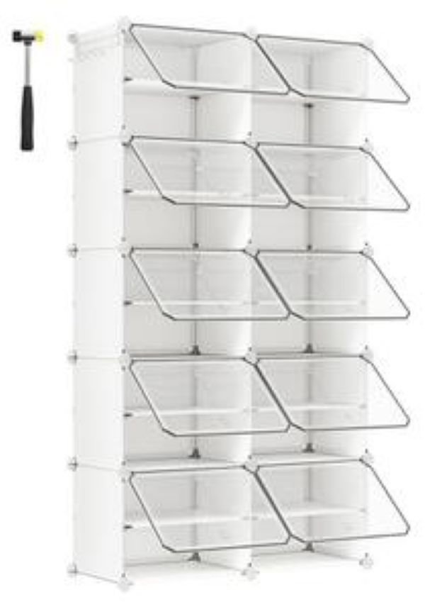 Songmics Modulární botník Lux s 10 dvířky, čirý/bílý