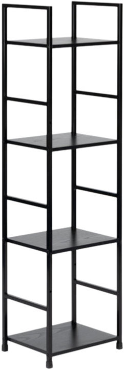 Dřevěný regál s kovovým rámem a 4 policemi, černý