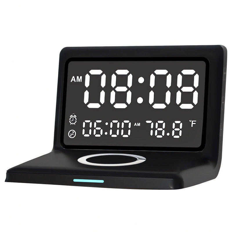 RealG RC-K-1626 Digitální budík se zrcadlem, bezdrátovou nabíječkou Qi 15 W, černý