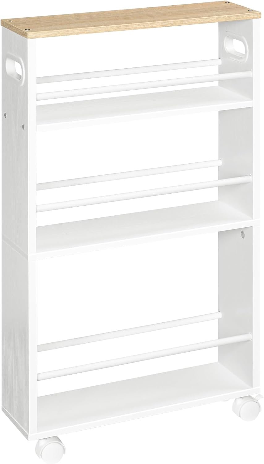 Vasagle Tonari Úzký pojízdný kuchyňský regál 45 cm bílý/hnědý