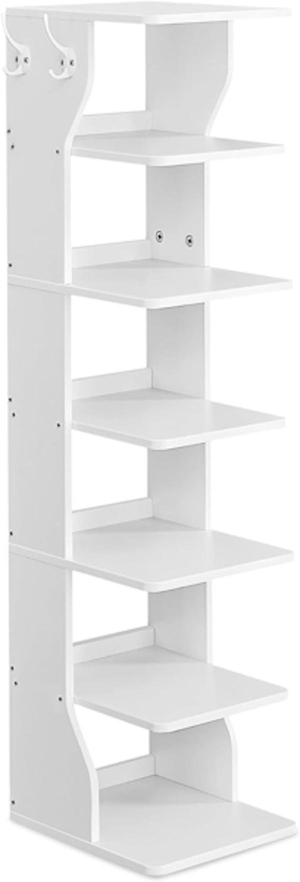 VASAGLE Botník 7 polic úzký s háčky 30 × 26,4 × 110,4 cm bílý