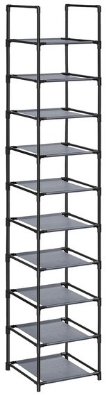 SONGMICS Botník 10 polic, textilní police, 3 × 33 × 173 cm, šedý