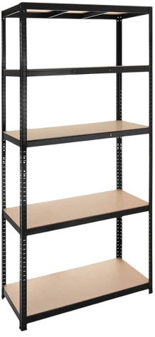 Bigstren 27342 Kovový skladovací regál, 5 polic, 220 × 100 × 45 cm, černý