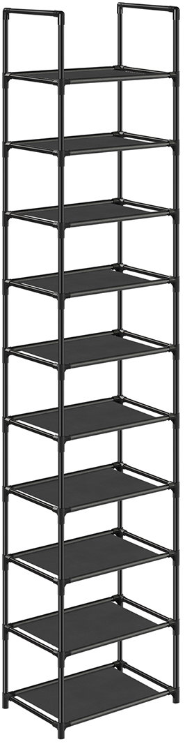 SONGMICS Botník 10 polic, textilní police, černý 33 × 33 × 173 cm