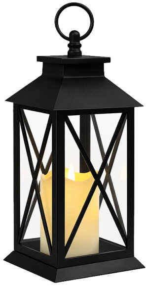 Verk 12386 Dekorativní LED lucerna se svíčkou, 28 cm, 3× AAA baterie, černá