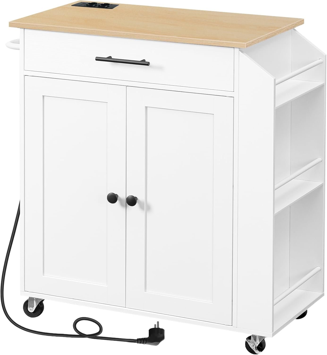 Songmics a Vasagle Pojízdný kuchyňský vozík s prodlužovacím kabelem Asha 73 cm, bílý