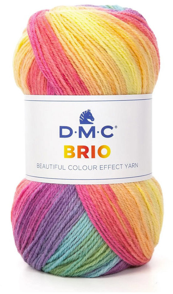 DMC Brio vícebarevná příze, 100 g, odstín 408 žlutá, růžová, tyrkysová, fialová