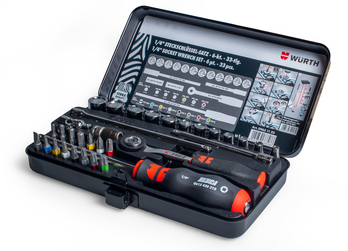 WÜRTH Gola sada s ráčnou 1/4", 33 ks