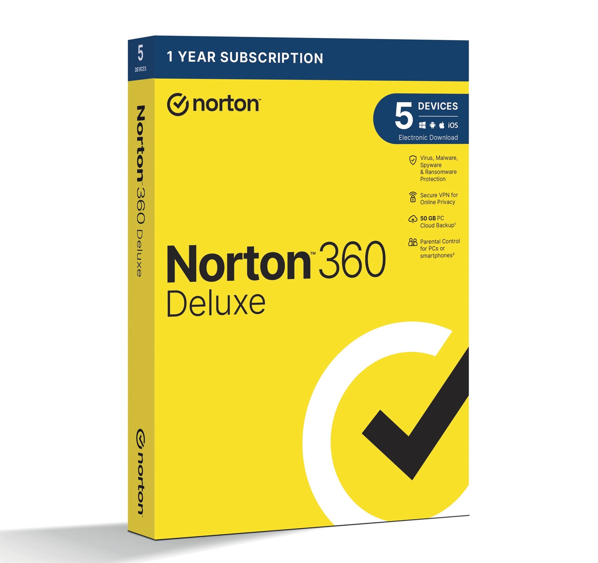 Norton 360 Deluxe 50GB, VPN, 1 uživatel, 5 zařízení, 12 měsíců (elektronická licence)