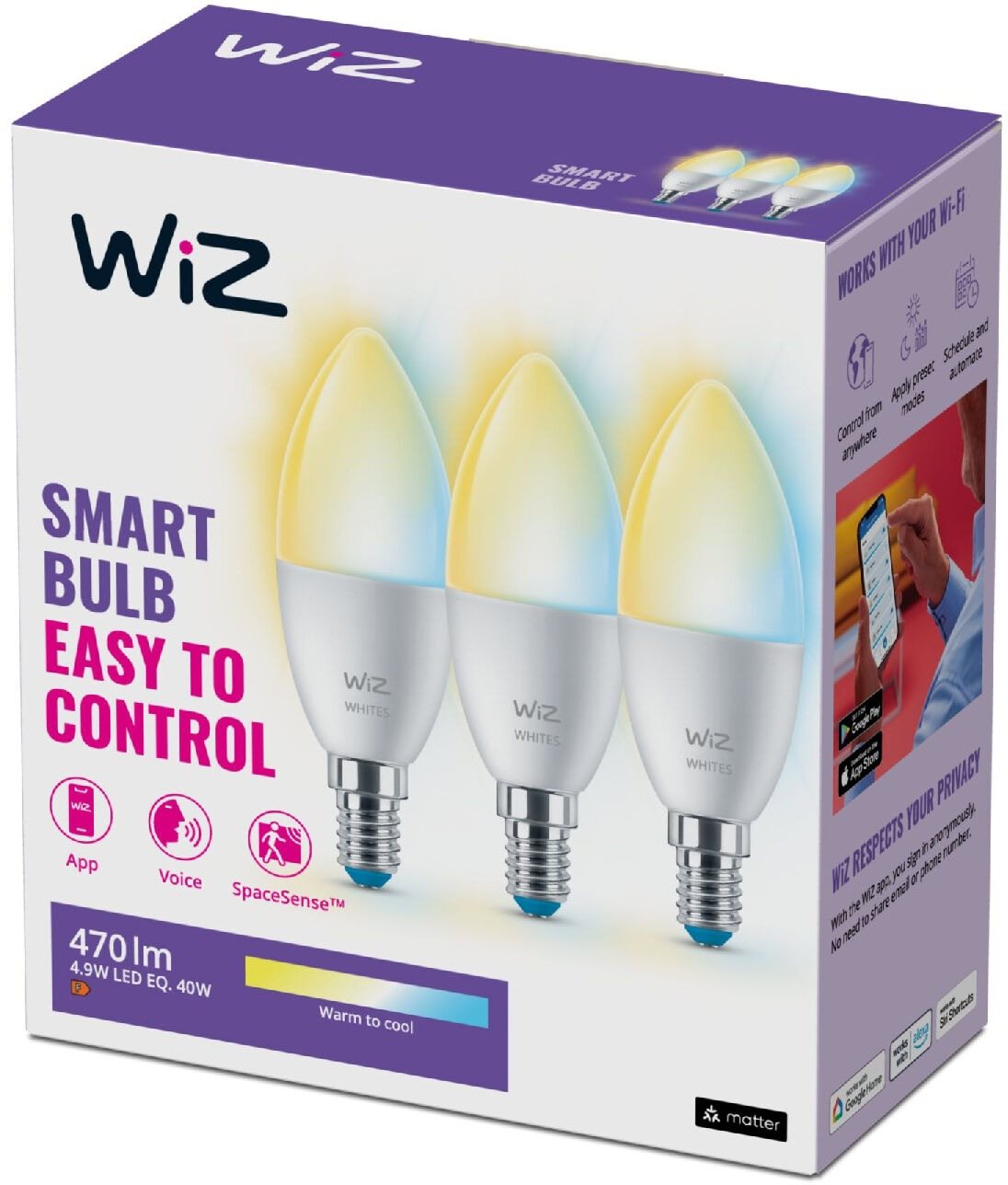 Wi-Fi BLE 40W C37 E14 927-65 TW 3CT/6