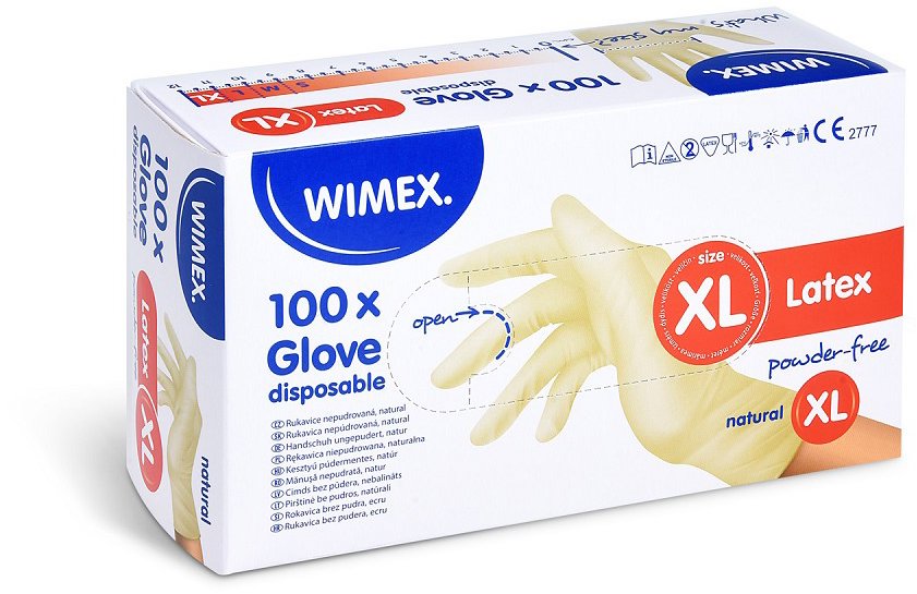 Wimex latexové rukavice, nepudrované, natural, `XL` - 100 ks
