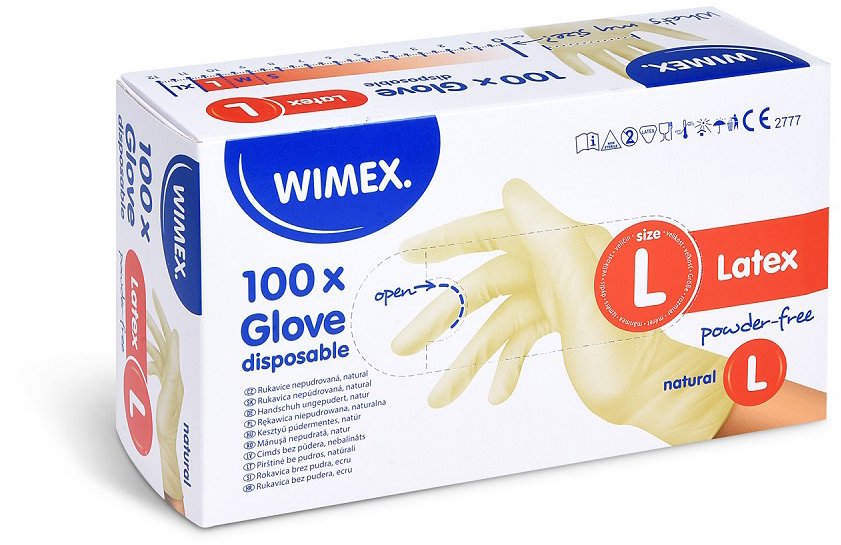 Wimex latexové rukavice, nepudrované, natural, `L` - 100 ks