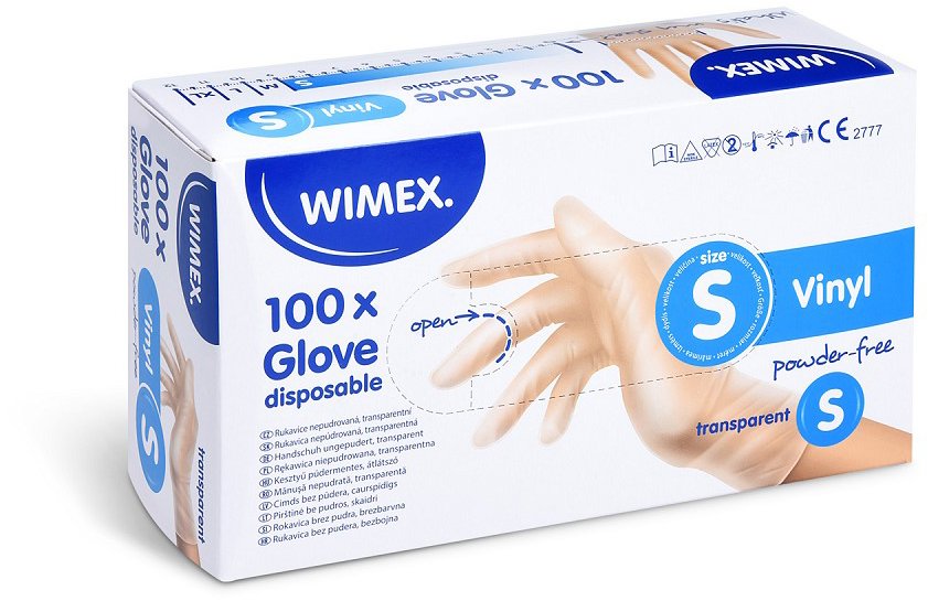 Wimex vinylové rukavice, nepudrované, transparentní `S` - 100 ks