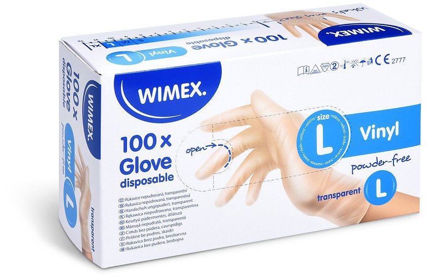 Wimex vinylové rukavice, nepudrované, transparentní `L` - 100 ks