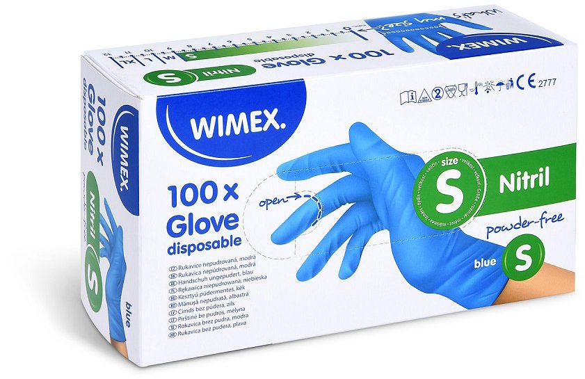 Wimex nitrilové rukavice, nepudrované, modré `S` - 100 ks