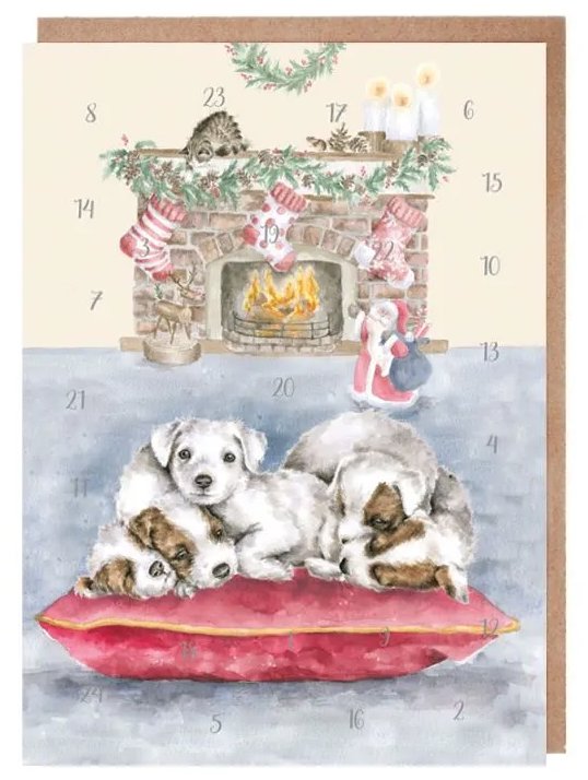 Přání s adventním kalendářem Štěňata od Wrendale Designs