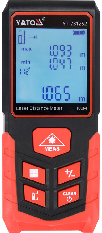 YATO Měřič vzdálenosti, úhlu, obvodu, objemu laserový max 100 m YT-731252