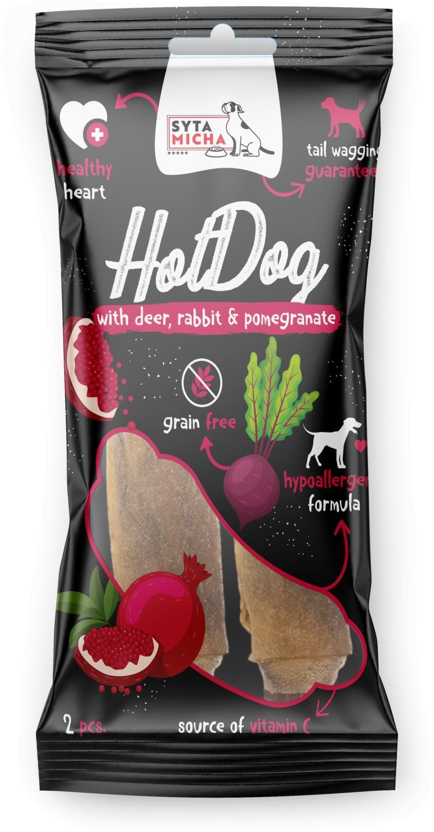 Syta micha Hotdog Králík s granátovým jablkem v jelení kůži 2 ks
