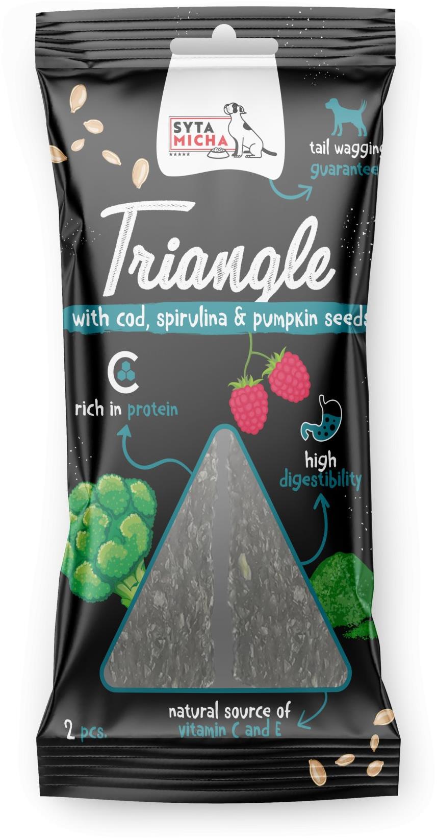 Syta micha - Trojúhelník Treska s jelenem a spirulinou 2 ks
