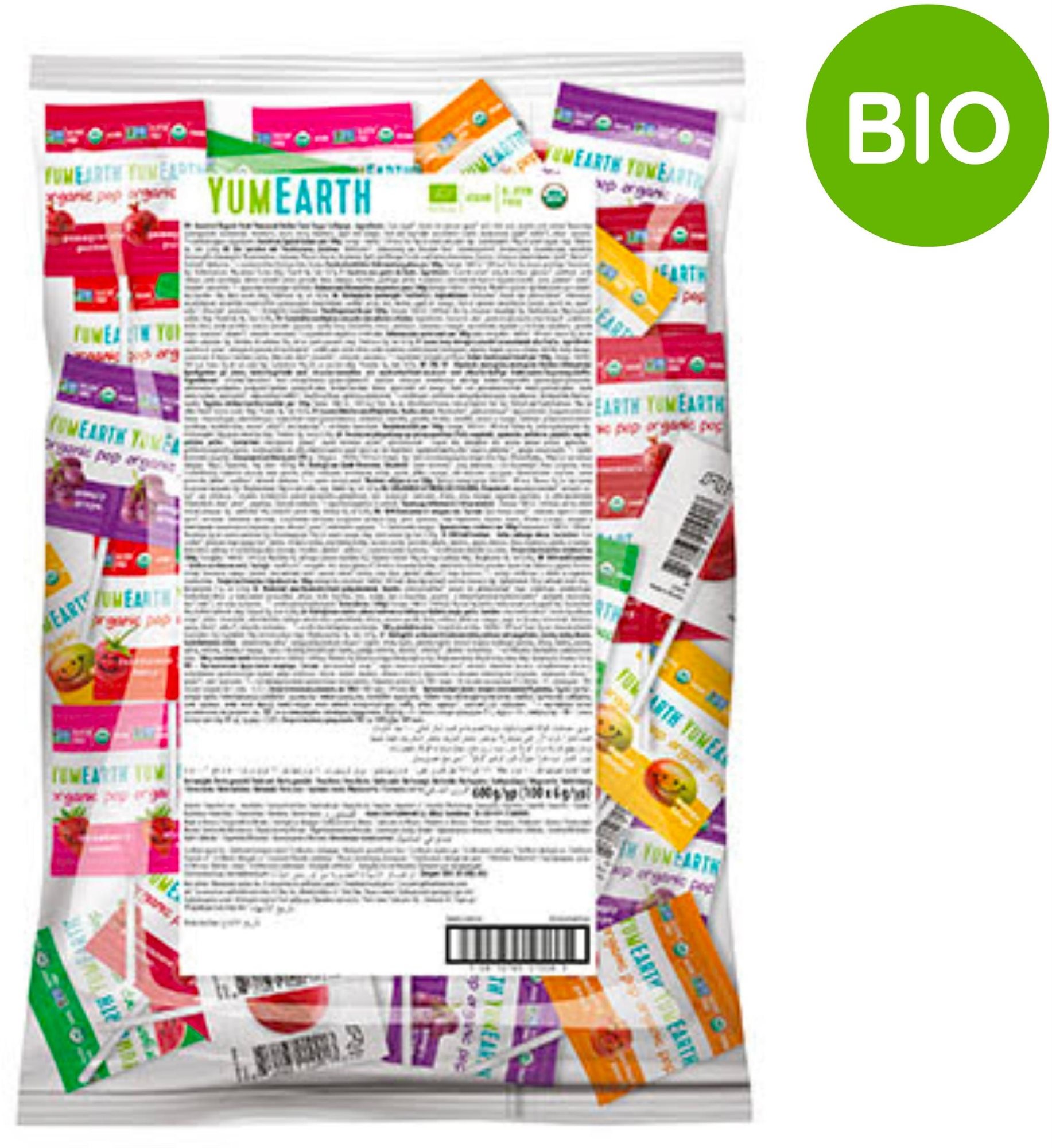 YumEarth BIO Ovocná lízátka - velké balení 100 ks, mix 8 příchutí, 600 g
