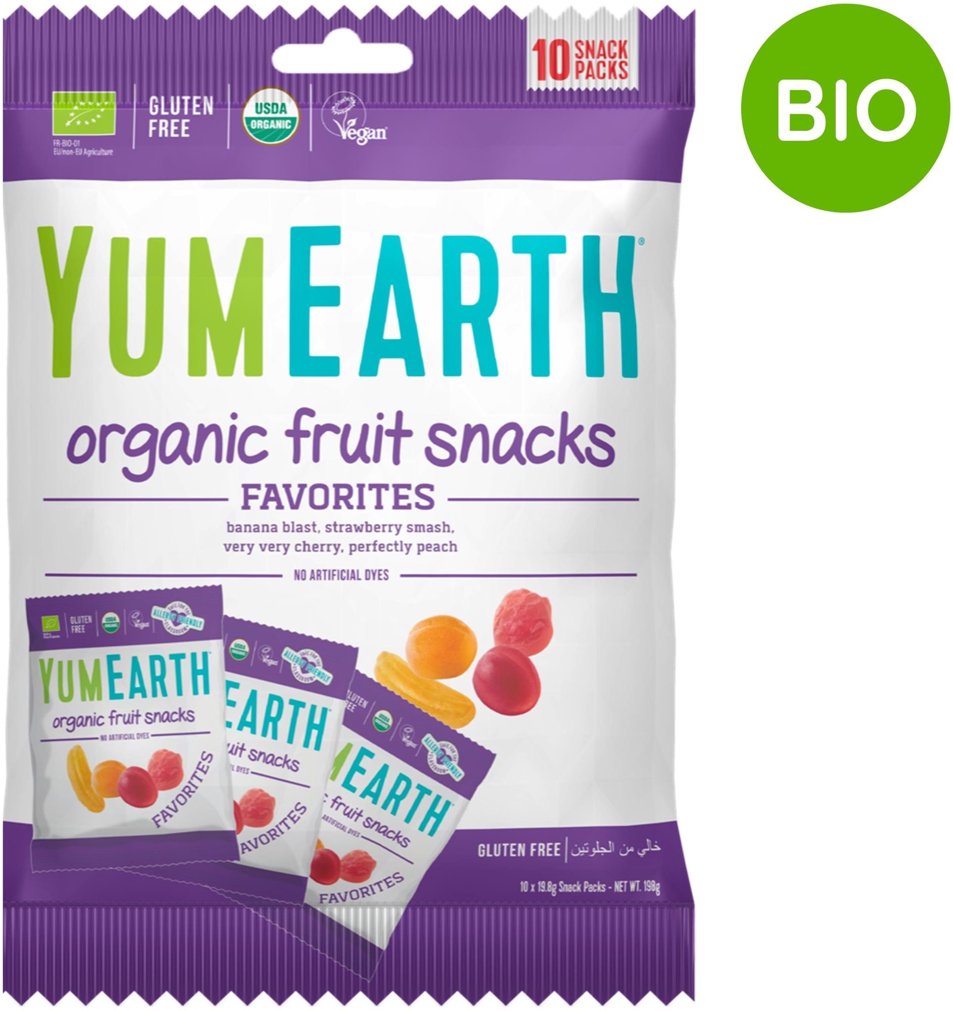 YumEarth BIO Ovocné želé bonbony mini balení - mix příchutí 10 × 19,8 g, 198 g
