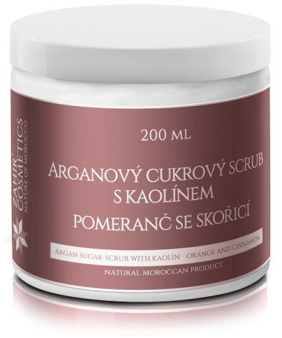 Záhir cosmetics Arganový cukrový scrub s kaolínem 200 ml pomeranč se skořicí