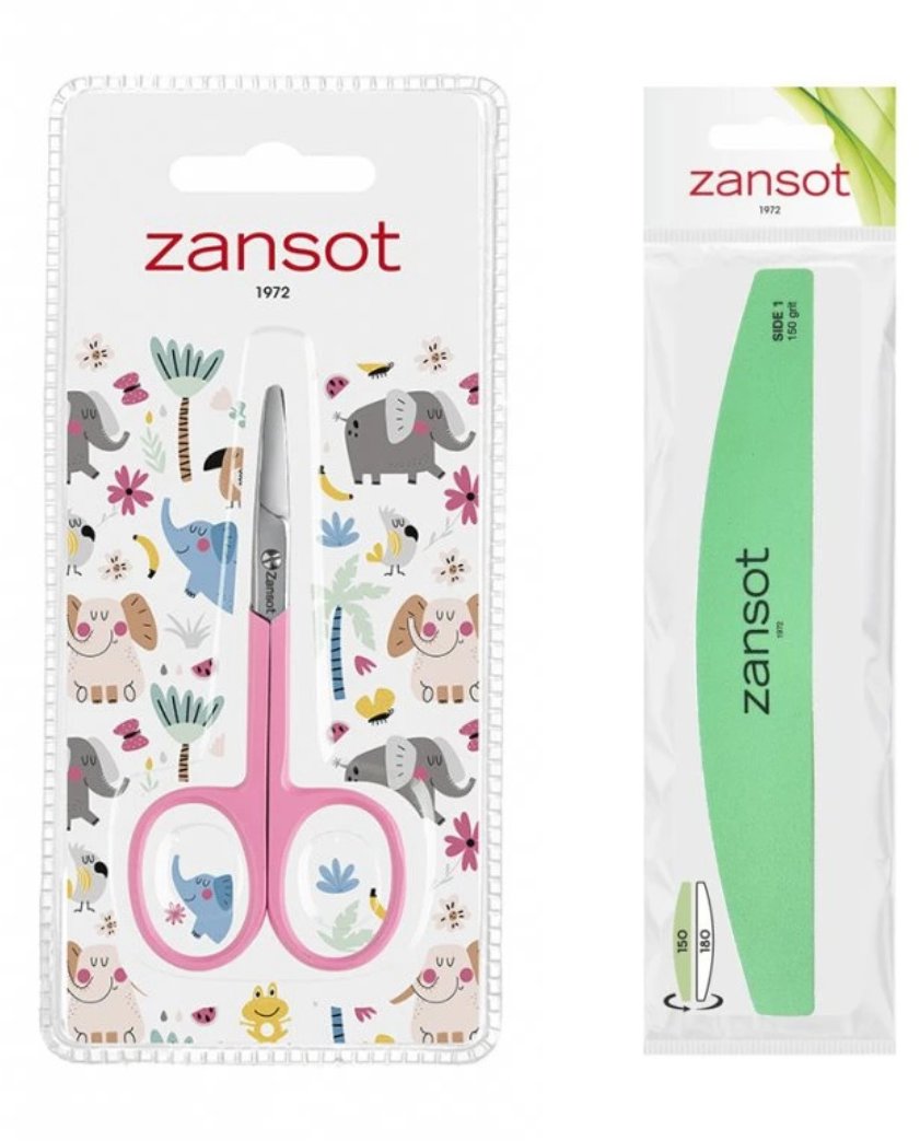 Zansot Dvoustranný pilník + nůžky na nehty pro děti, růžové