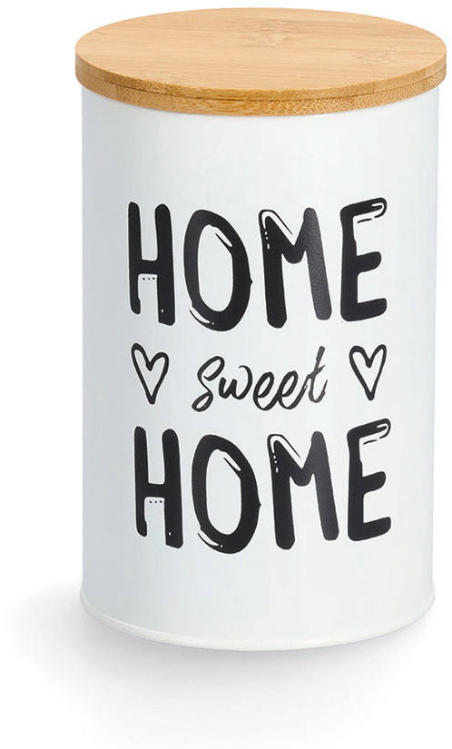 Zeller Kovová dóza s bambusovým víkem 1 l, 10,5 × 16,5 cm, bílá Home