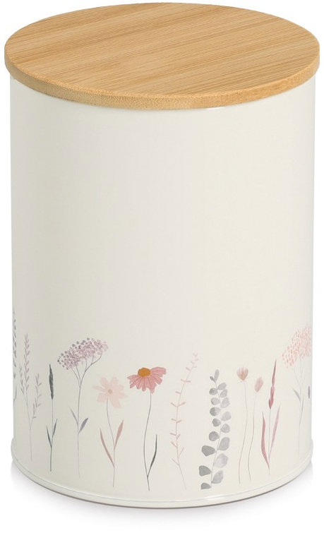 Zeller Kovová dóza s bambusovým víkem Flowers 1,4 l, 11 × 16 cm