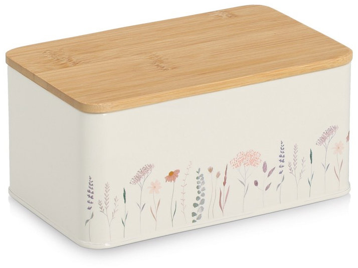 Zeller Kovová dóza s bambusovým víkem Flowers 1,65 l, 20 × 12,5 × 9,5 cm