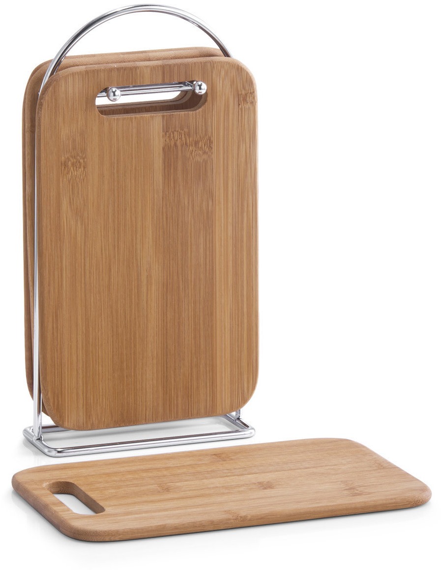 ZELLER Prkénka krájecí se stojanem set 5 ks bambus, chrom 15 × 6,5 × 30 cm