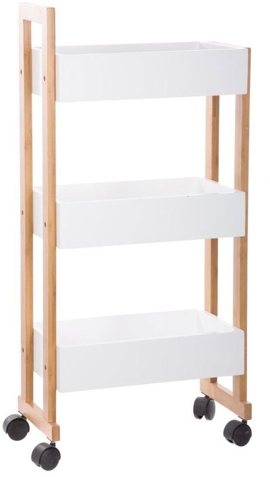 5five Simply Smart Bamboo Koupelnový regál na kolečkách, 3 úložné police