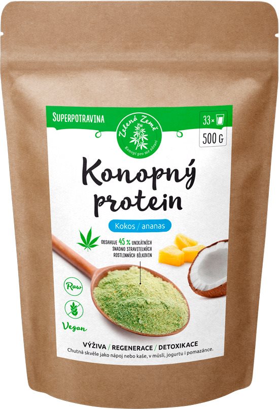 Zelená země Konopný protein 500g - kokos s ananasem